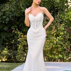 CORSET FITTED OFF WHITE WEDDING DRESS, DESTINATION BRIDAL GOWN